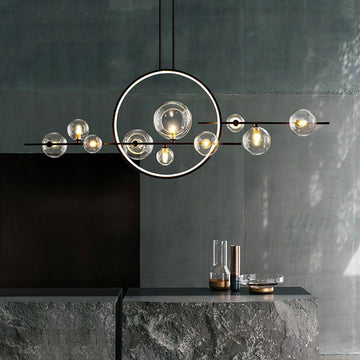 Minimalist 10-Light Glass Globe Shade Black Kitchen Island Light for Dining Room
